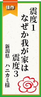 震度１なぜか我が家は震度３ 新潟県 ハニカミ様