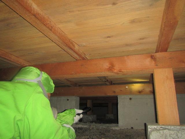専門業者がシロアリ駆除作業をする様子