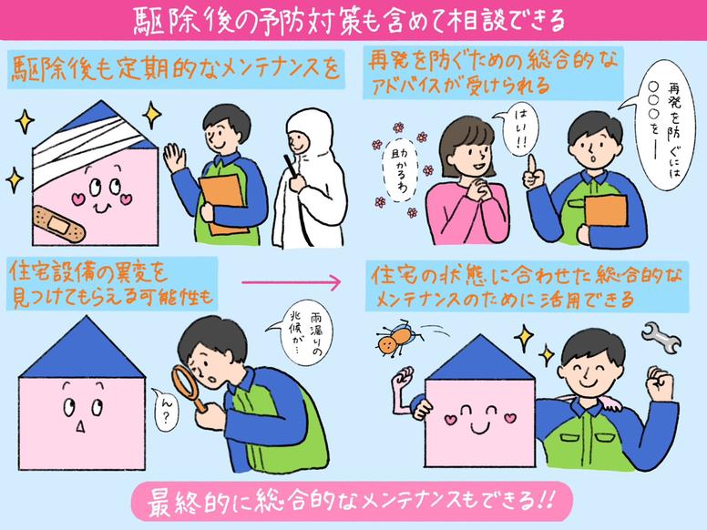 専門業者にシロアリ駆除を依頼すると駆除後に予防対策も含めて相談できる