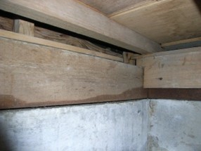 内部のシロアリ被害を受けた建物の木材部分の専門業者による確認前の様子