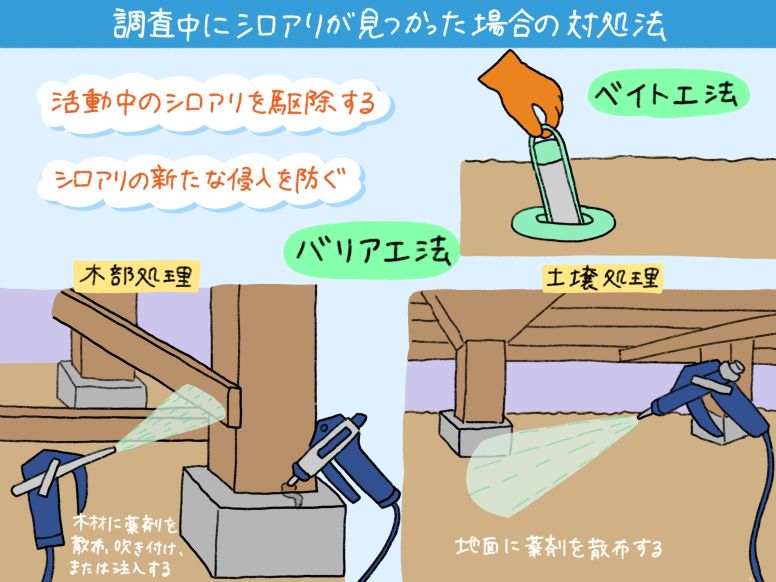 調査中にシロアリが見つかった場合の対処法“ベイト法”と“バリア法”