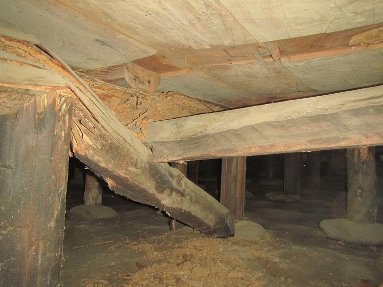 シロアリ被害で折れた大引き