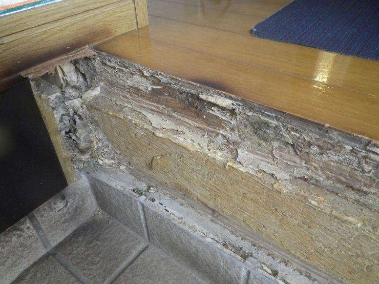 シロアリ被害にあった玄関の木部
