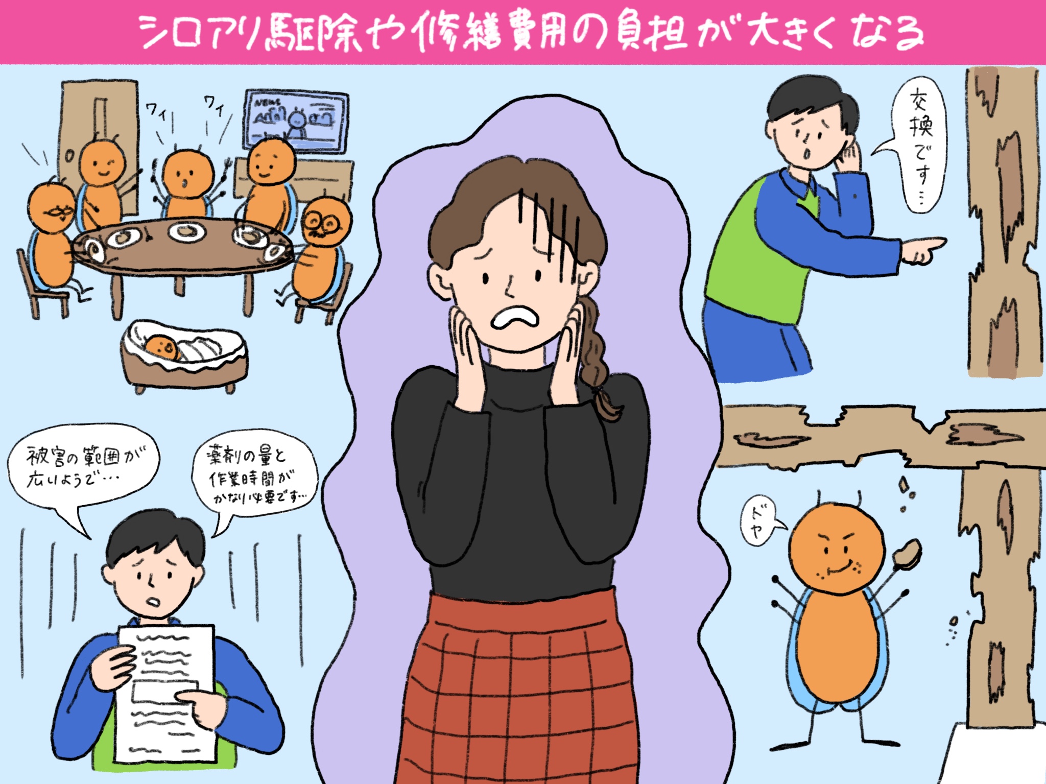 シロアリ被害を放置してはいけない理由のひとつ｜シロアリ駆除や修繕費用の負担が大きくなるから