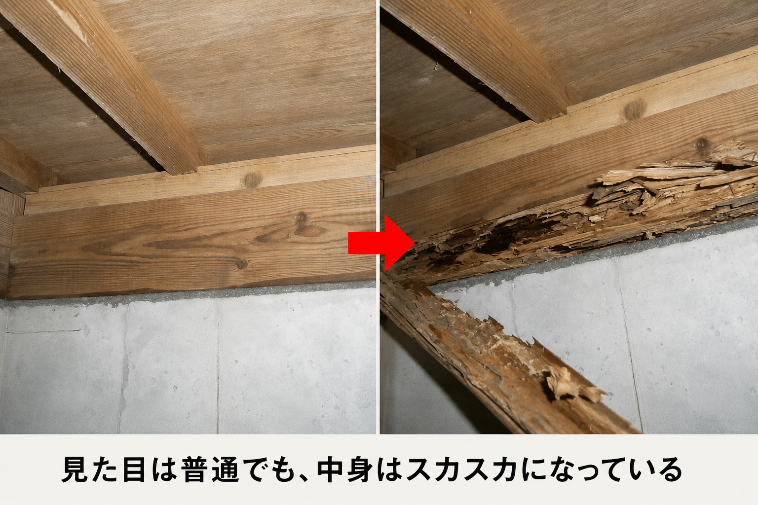 見た目は異常がなくても中身がスカスカになっている土台