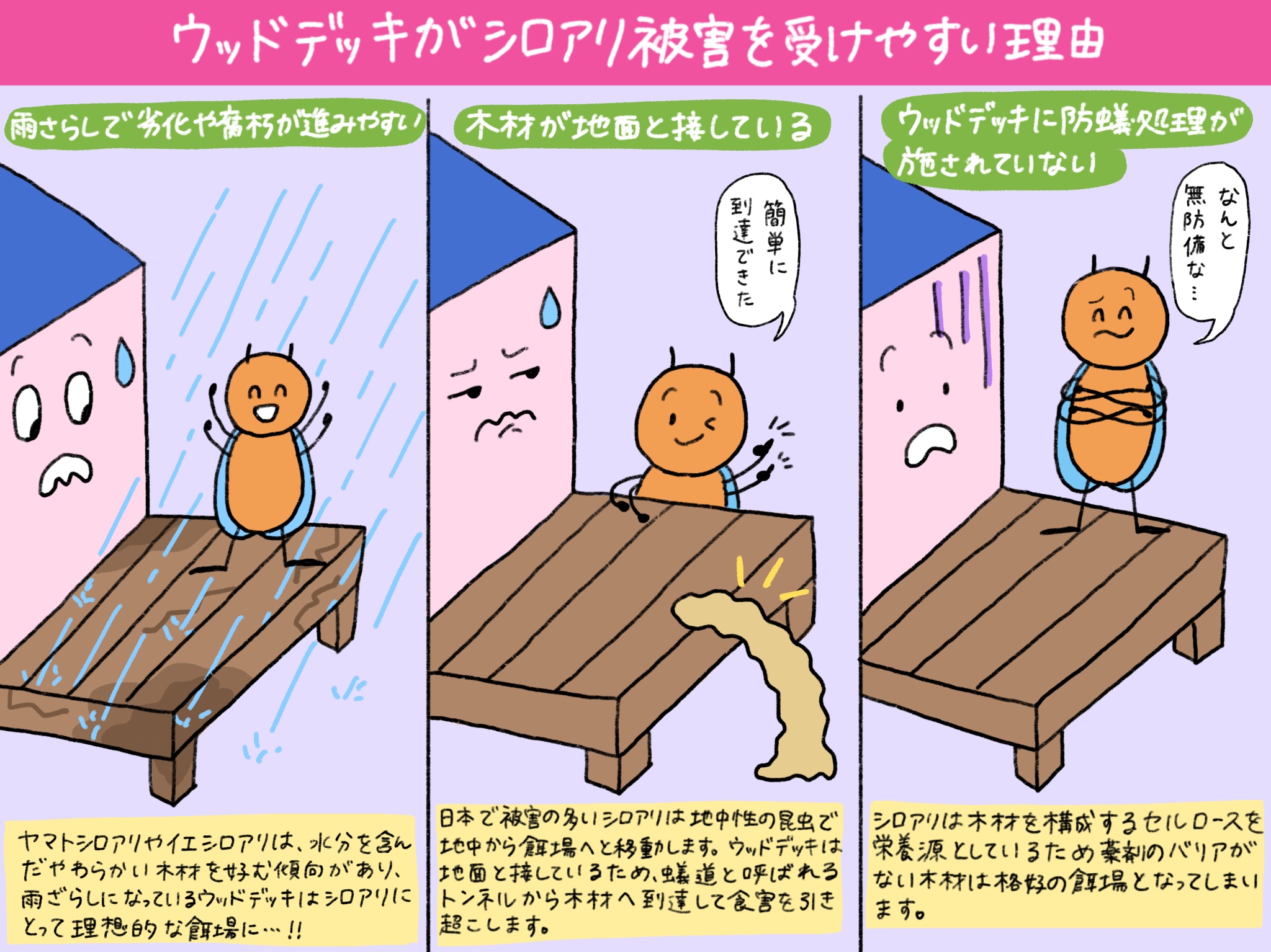 ウッドデッキがシロアリ被害を受けやすい理由